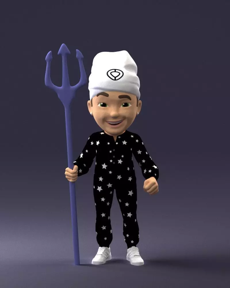 000295 3D Cartoon Character Boy with Trident 1013 3dp 3D print model