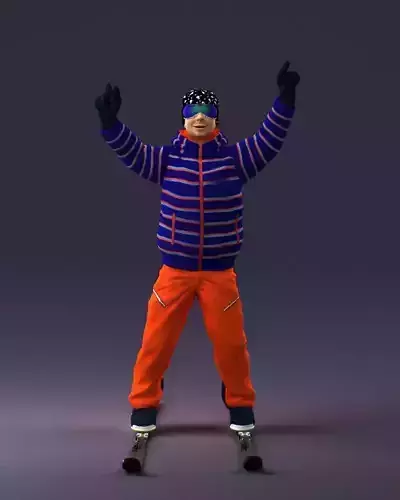 000619 Realistic Skier Striped Jacket Orange Pants High Poly 3D
