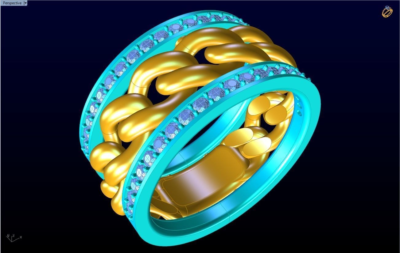Chain Diamond ring - Miami Cuban ring - N8530A size 8 dot 5 3D print model_12