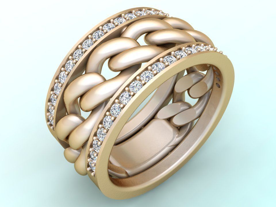Chain Diamond ring - Miami Cuban ring - N8530A size 8 dot 5 3D print model_1