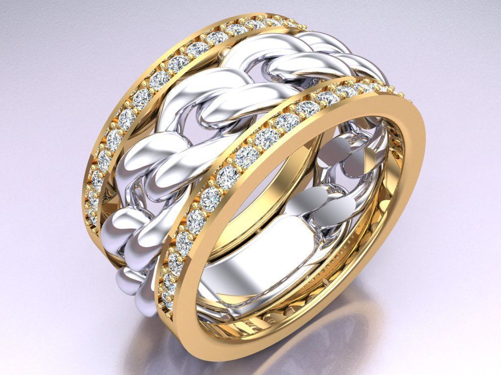 Chain Diamond ring - Miami Cuban ring - N8530A size 8 dot 5 3D print model_5