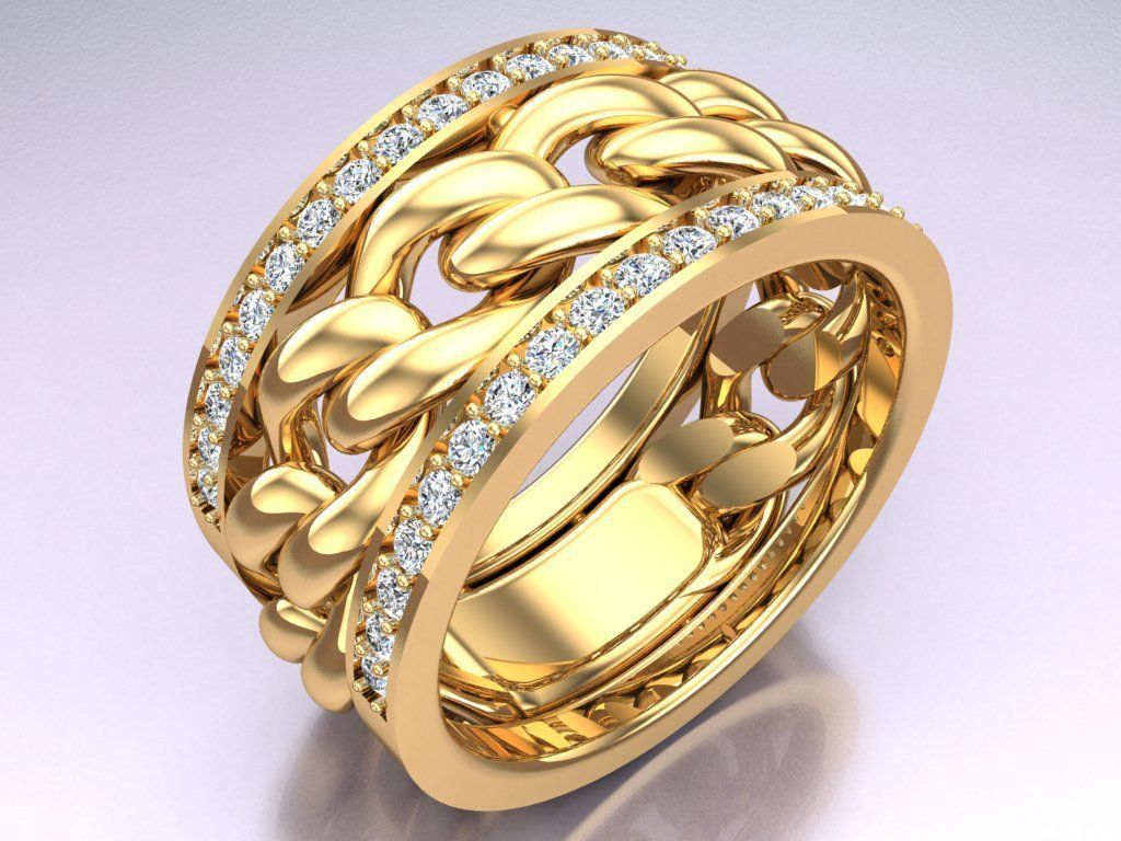 Chain Diamond ring - Miami Cuban ring - N8530A size 8 dot 5 3D print model_2