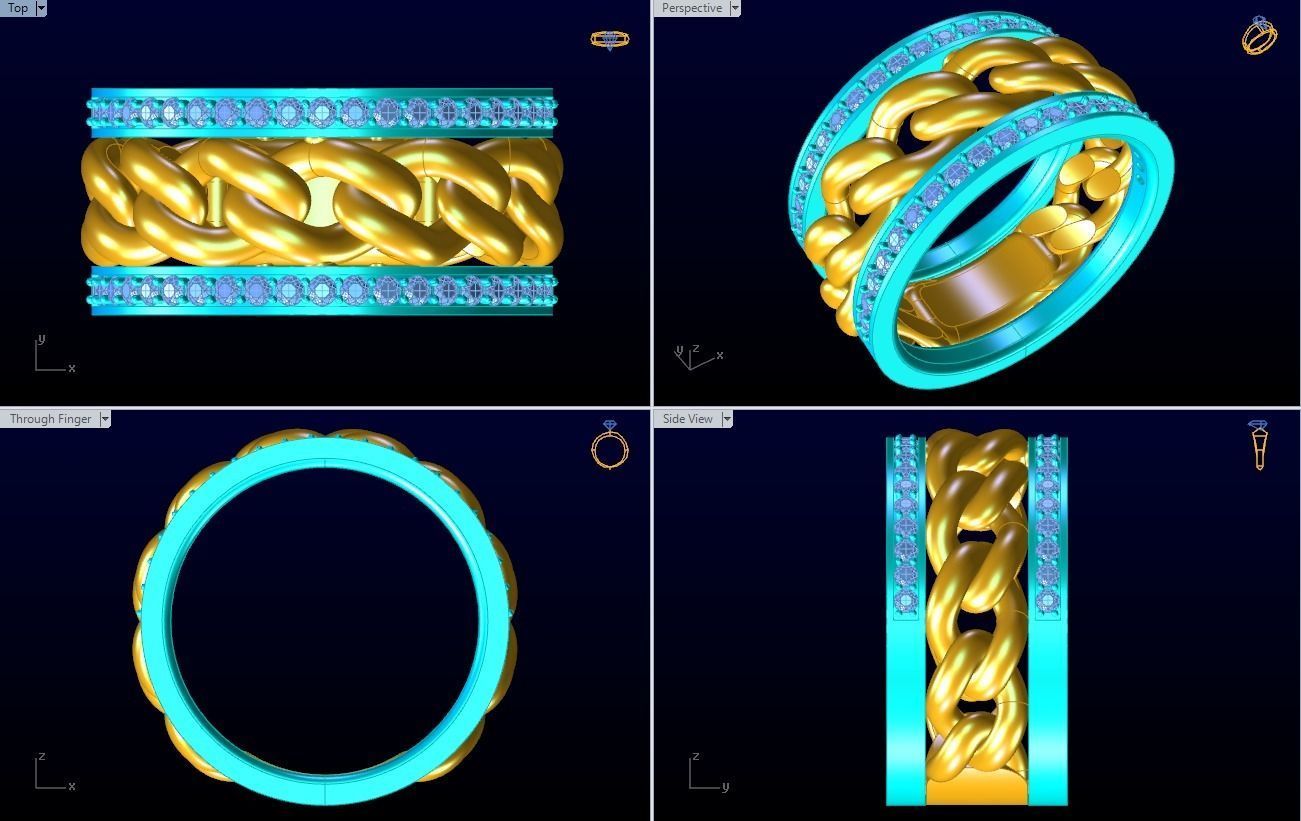 Chain Diamond ring - Miami Cuban ring - N8530A size 8 dot 5 3D print model_8