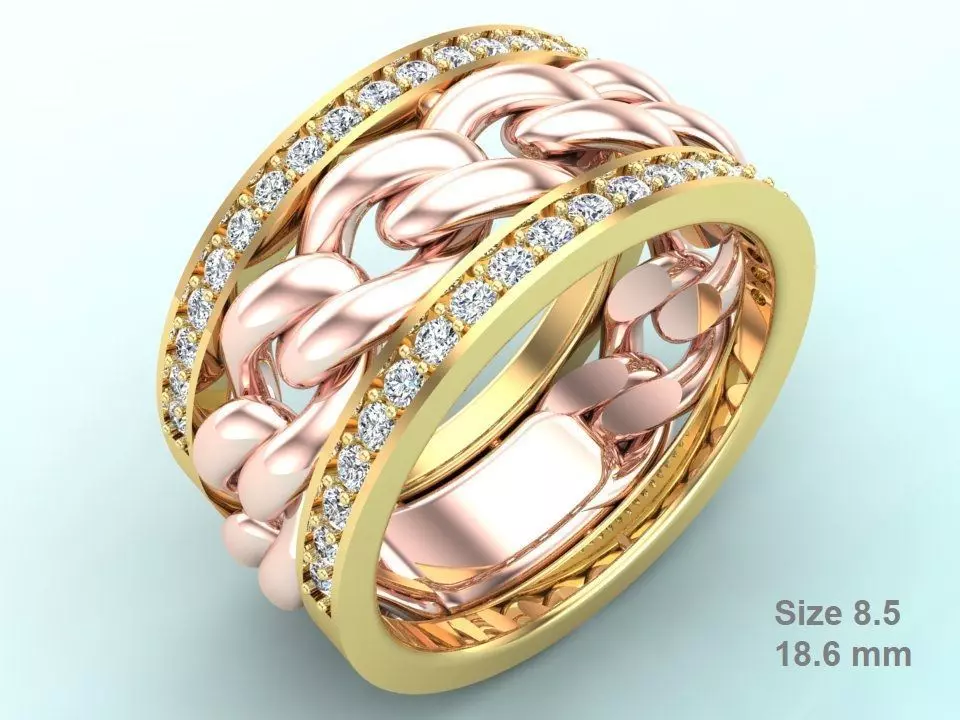 Chain Diamond ring - Miami Cuban ring - N8530A size 8 dot 5 3D print model_0