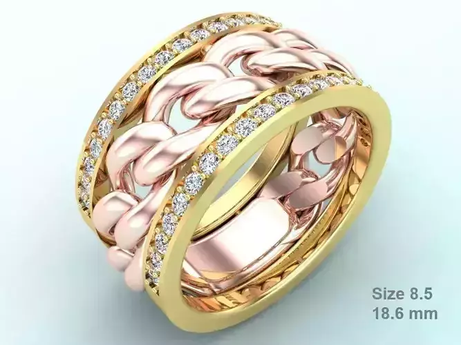 Chain Diamond ring - Miami Cuban ring - N8530A size 8 dot 5 3D print model Chain Diamond ring - Miami Cuban ring - N8530A size 8 dot 5 3D print model