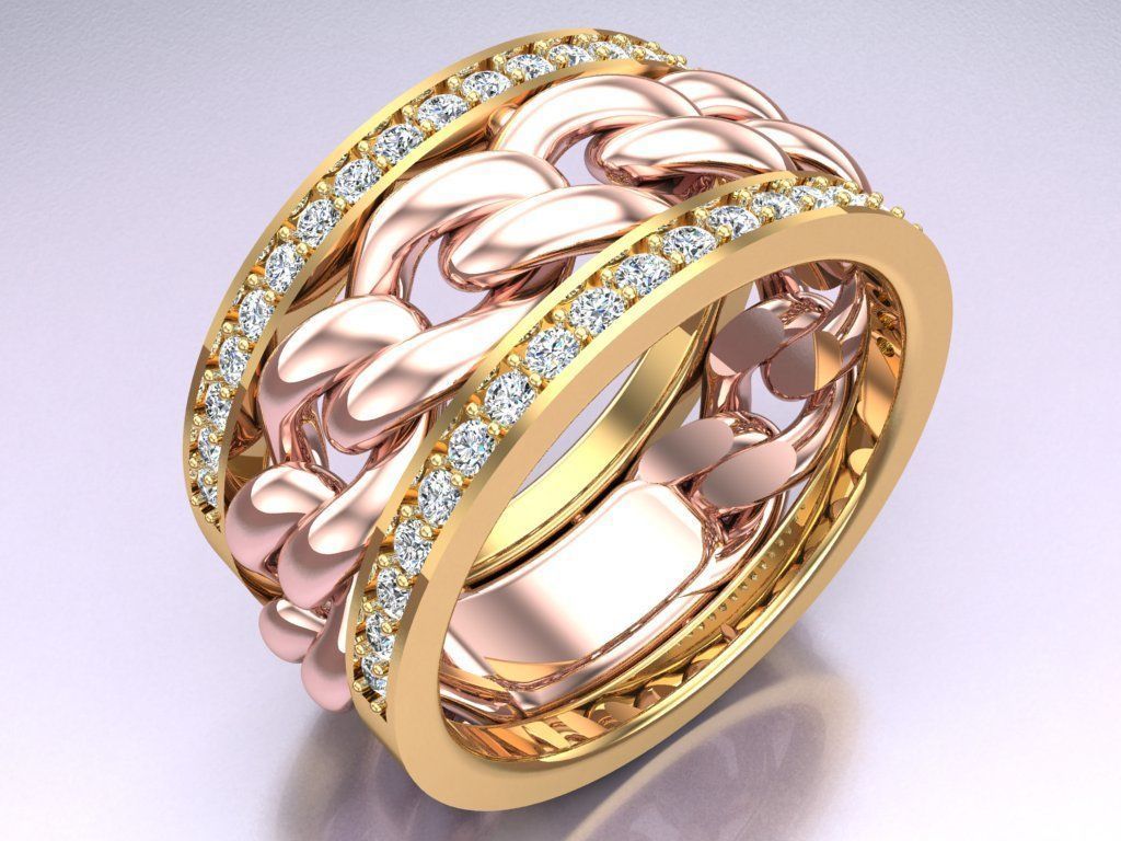 Chain Diamond ring - Miami Cuban ring - N8530A size 8 dot 5 3D print model_3