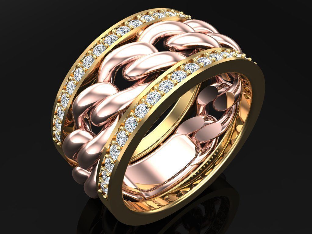 Chain Diamond ring - Miami Cuban ring - N8530A size 8 dot 5 3D print model_4