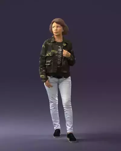 000128 Casual Young Woman in Camo Jacket 0529 3D model