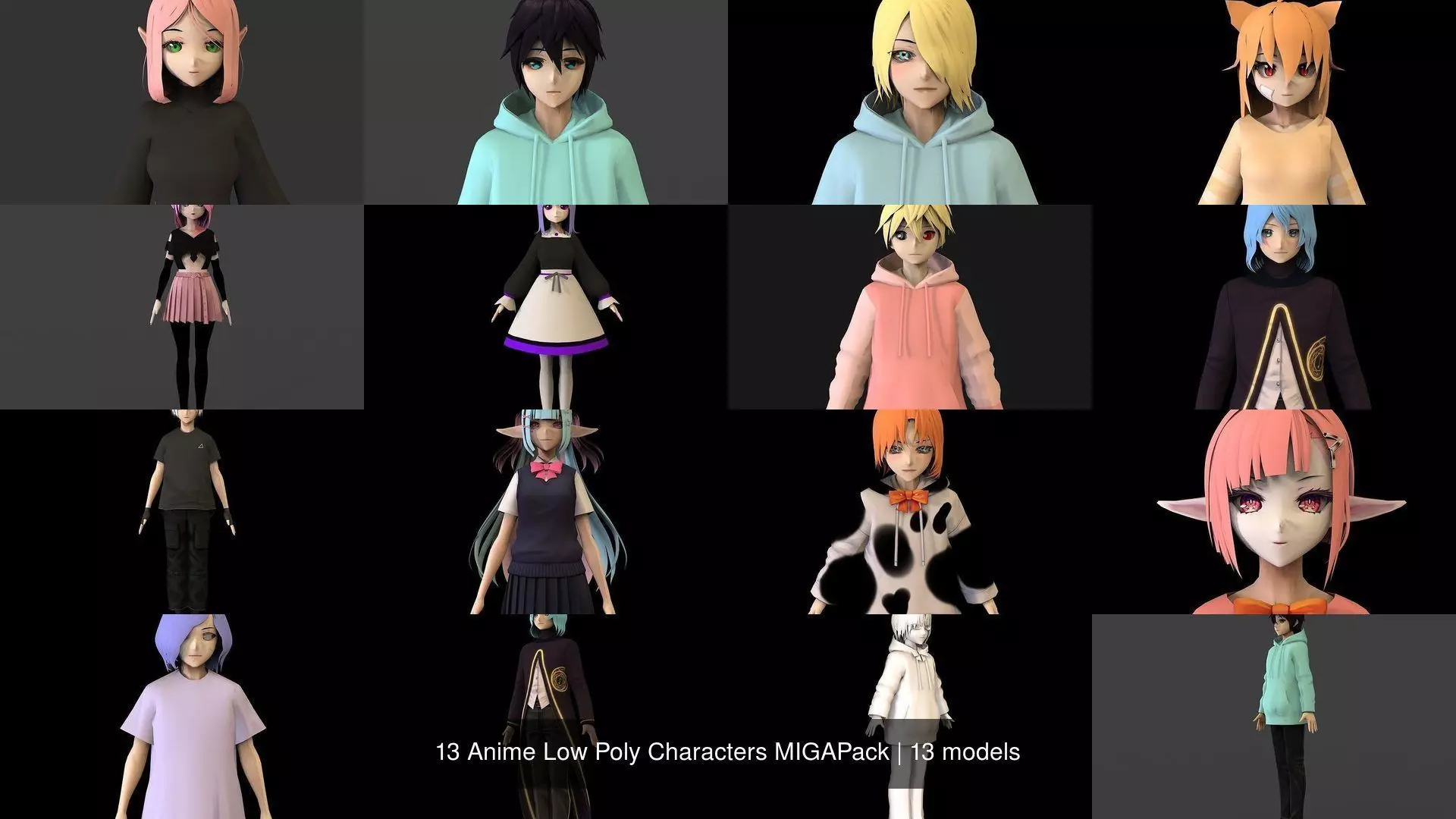 13 Anime Low Poly Characters MIGAPack 3D Model Collection_0
