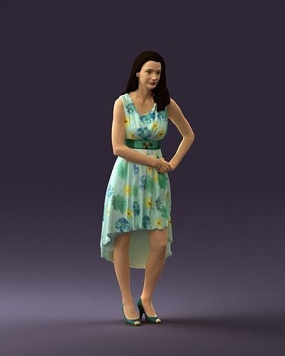 Woman in white flowers dress 0588 3D Print Ready 3D print model