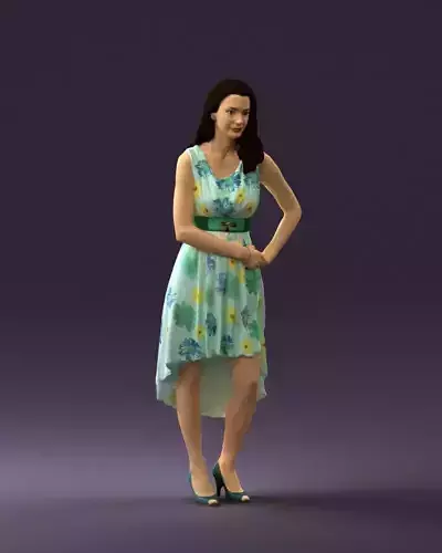 Woman in white flowers dress 0588 3D Print Ready