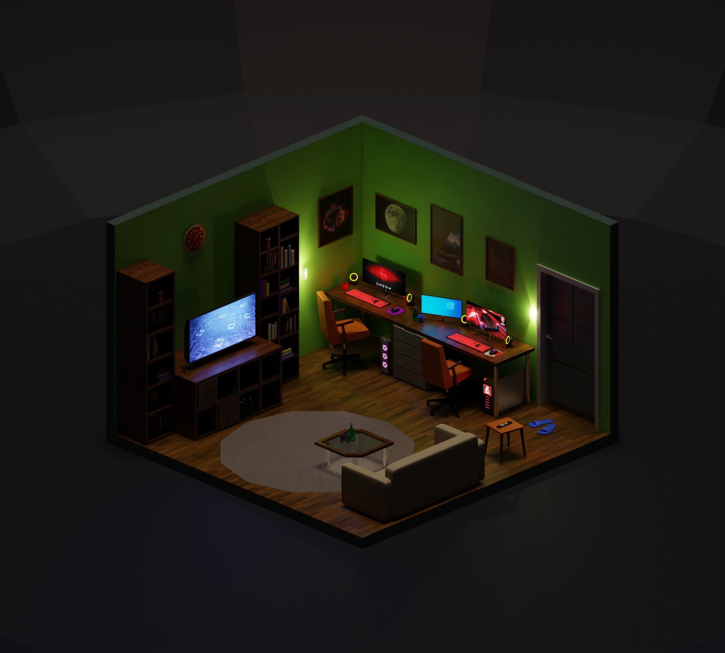 Blender Isometric room Low-poly 3D model_1