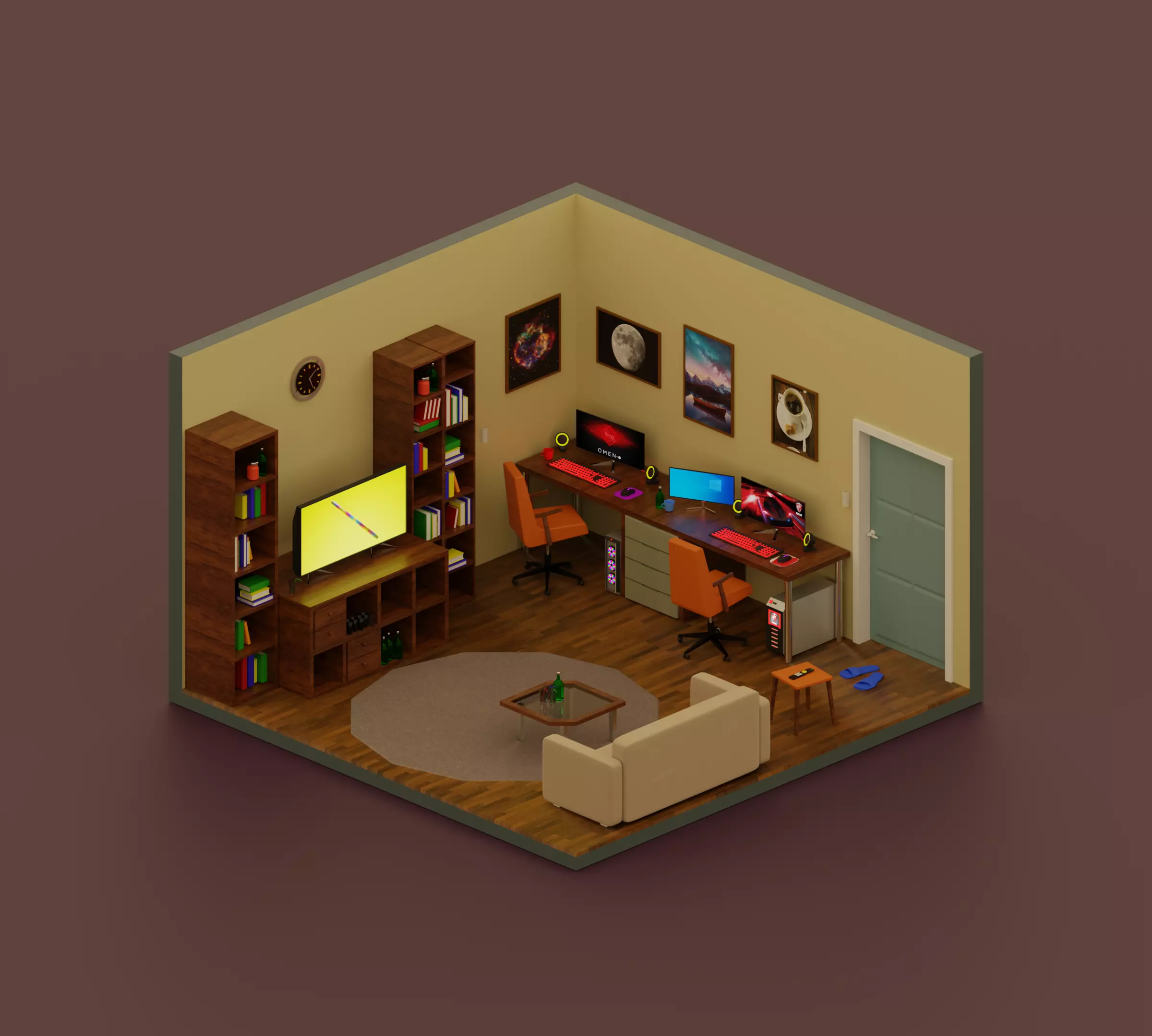 Blender Isometric room Low-poly 3D model_0