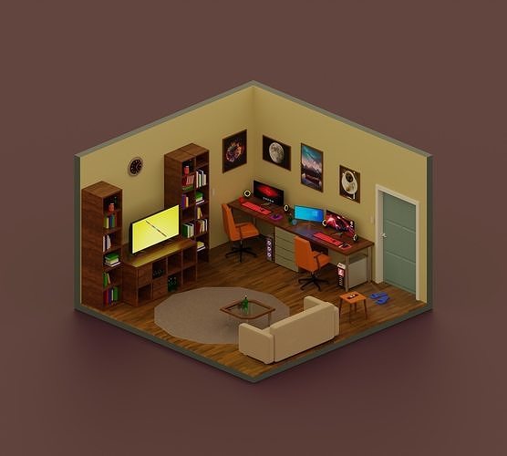 Blender Isometric room Low-poly 3D model