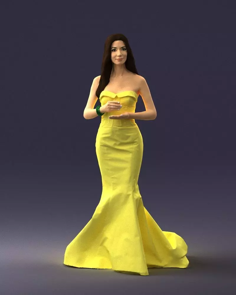 000485 Elegant Woman in Yellow Evening Dress 3dp 3D print model