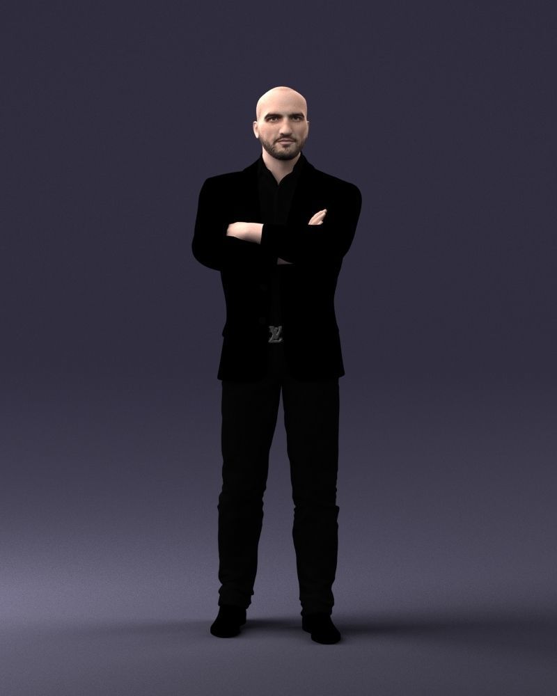 000223 Bald Male Character in Black Suit 1121 3dp 3D print model_3