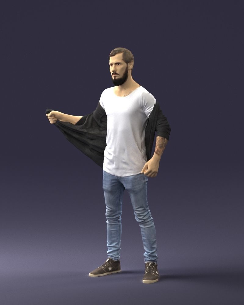000199 Bearded Man Taking Off Jacket 1024 Low-poly 3D model_33