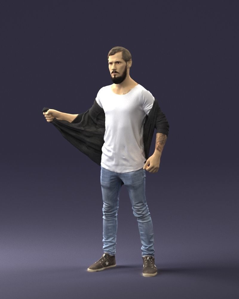 000199 Bearded Man Taking Off Jacket 1024 Low-poly 3D model_36