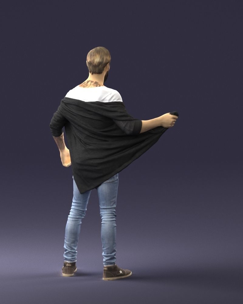 000199 Bearded Man Taking Off Jacket 1024 Low-poly 3D model_18