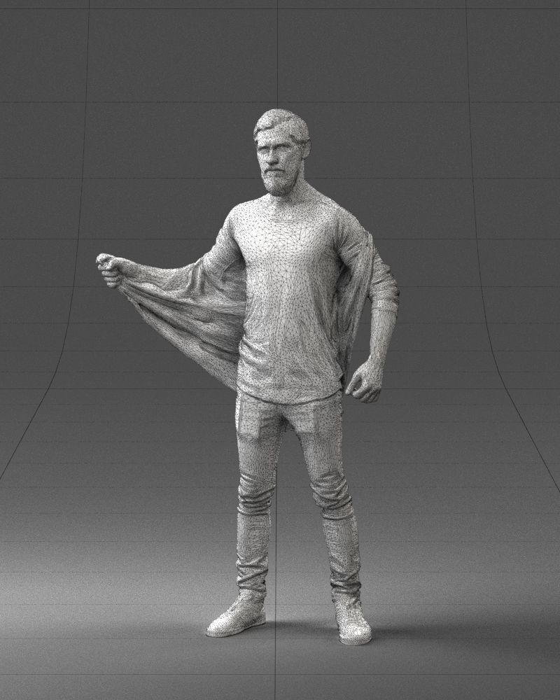 000199 Bearded Man Taking Off Jacket 1024 Low-poly 3D model_5