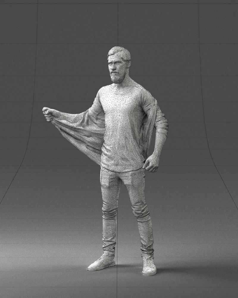 000199 Bearded Man Taking Off Jacket 1024 Low-poly 3D model_38