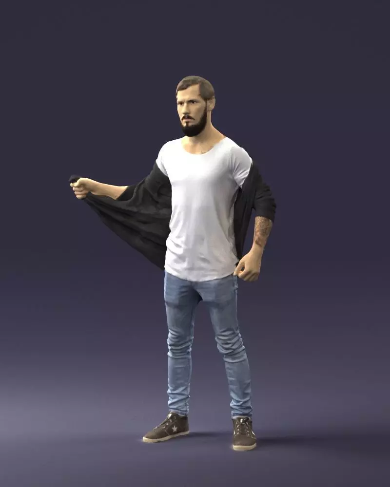 000199 Bearded Man Taking Off Jacket 1024 Low-poly 3D model_0