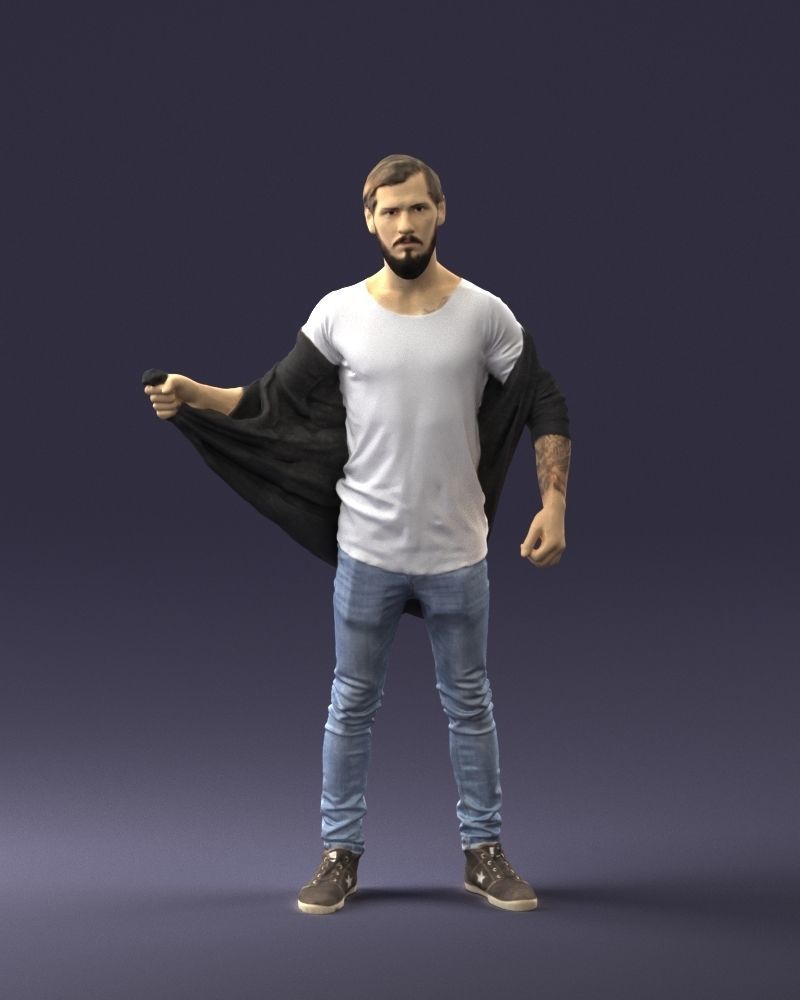 000199 Bearded Man Taking Off Jacket 1024 Low-poly 3D model_6