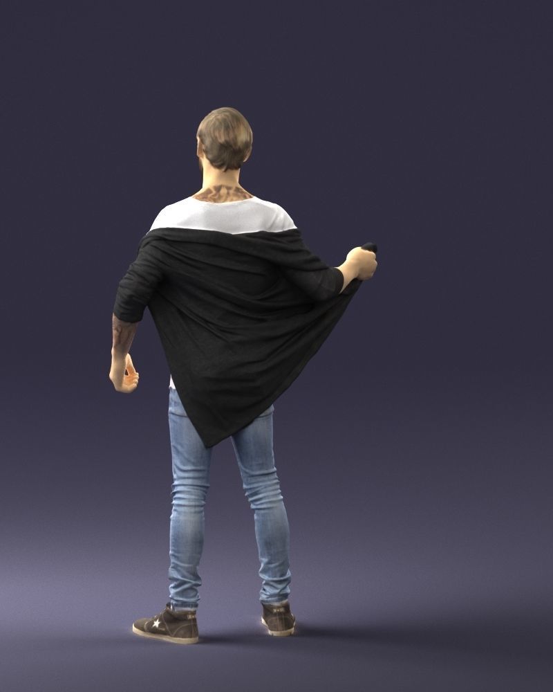 000199 Bearded Man Taking Off Jacket 1024 Low-poly 3D model_21