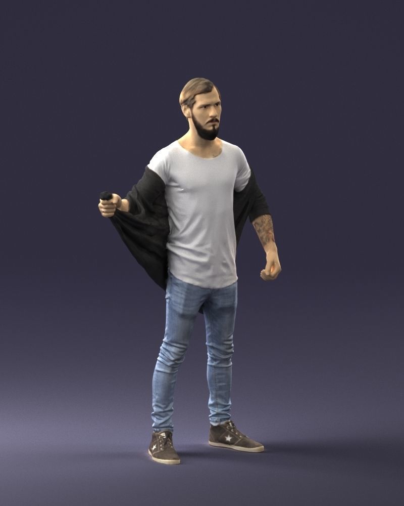 000199 Bearded Man Taking Off Jacket 1024 Low-poly 3D model_9