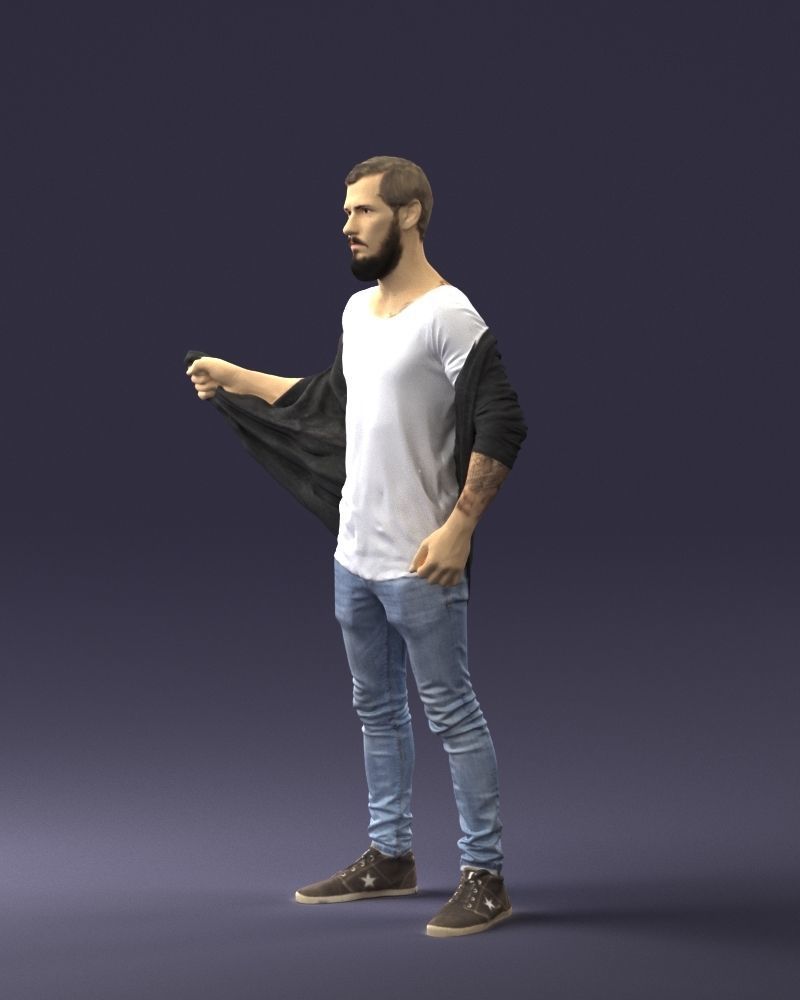 000199 Bearded Man Taking Off Jacket 1024 Low-poly 3D model_30