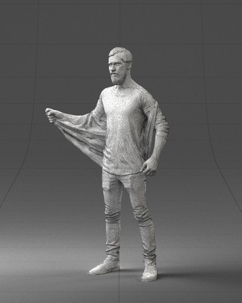 000199 Bearded Man Taking Off Jacket 1024 Low-poly 3D model_35