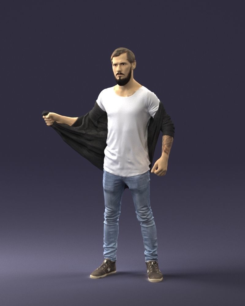 000199 Bearded Man Taking Off Jacket 1024 Low-poly 3D model_3