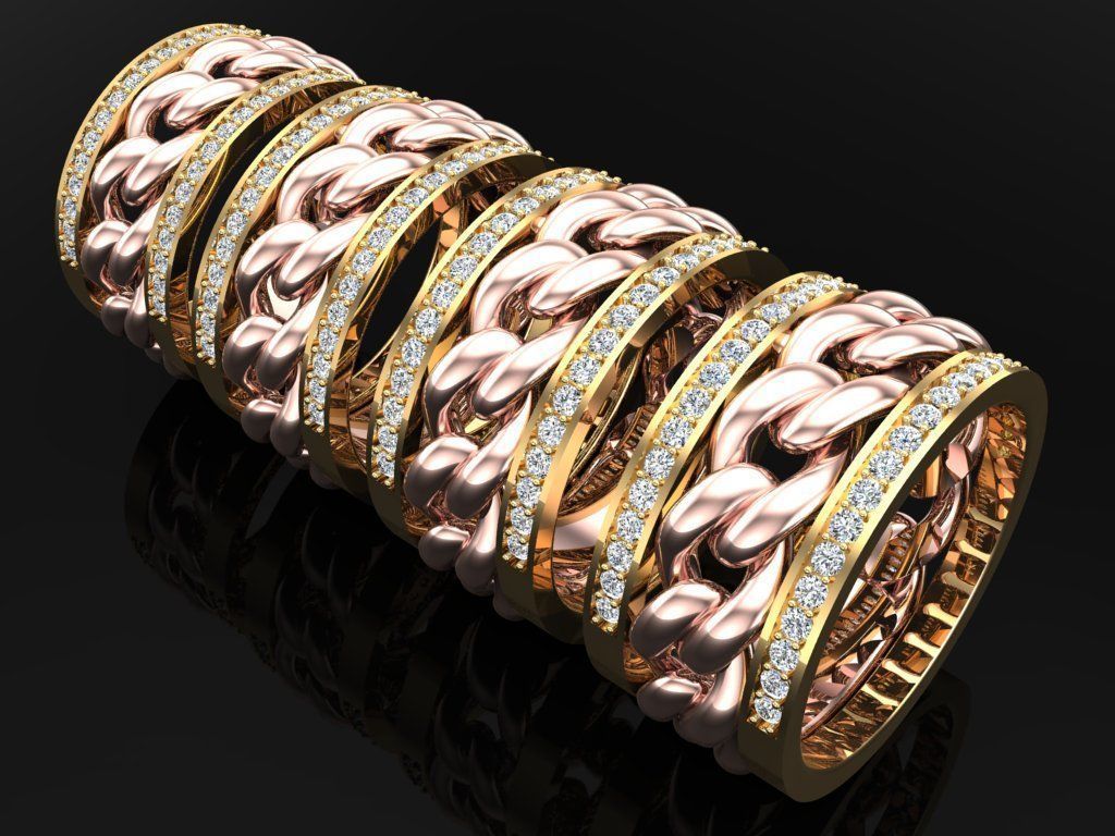 Chain Diamond ring - Miami Cuban ring - N8530A - 4 Size 3D Model Collection_6