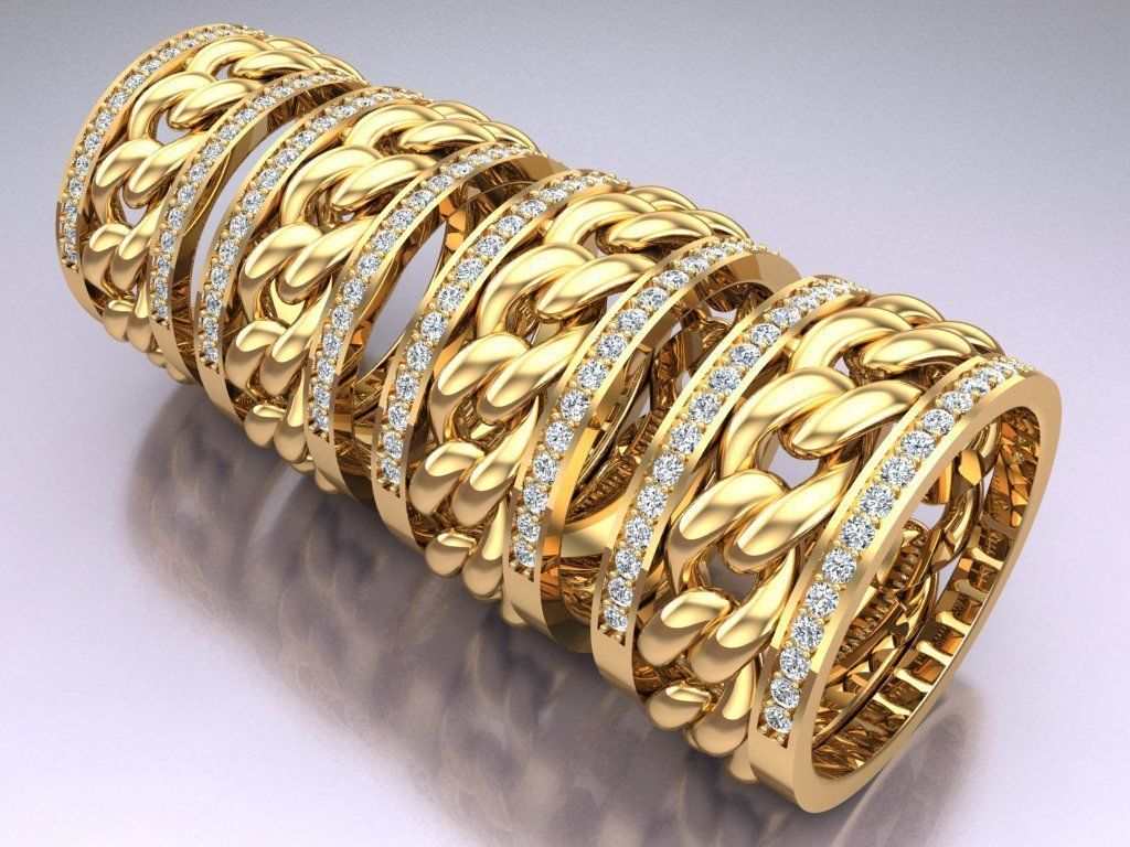 Chain Diamond ring - Miami Cuban ring - N8530A - 4 Size 3D Model Collection_10