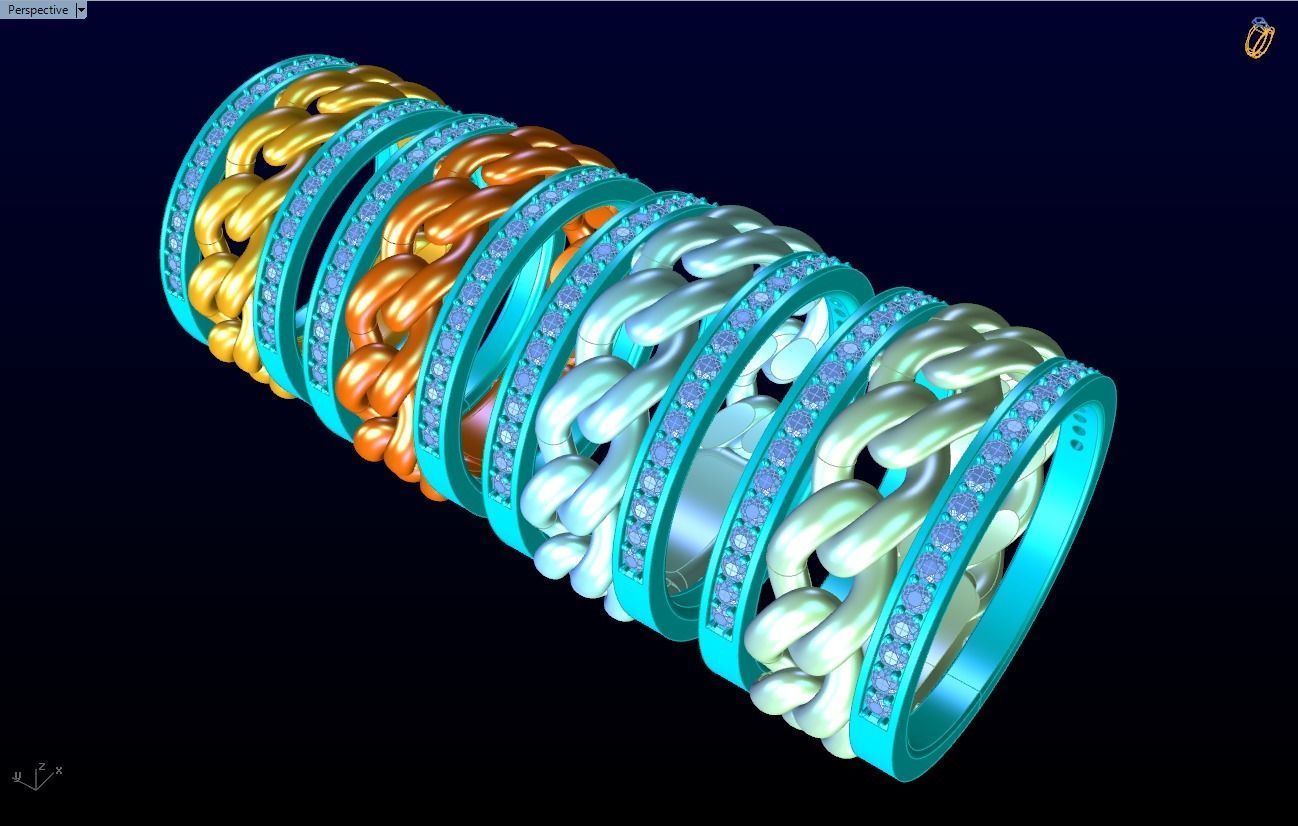 Chain Diamond ring - Miami Cuban ring - N8530A - 4 Size 3D Model Collection_14