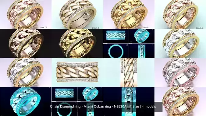 Chain Diamond ring - Miami Cuban ring - N8530A - 4 Size