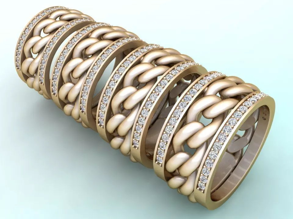 Chain Diamond ring - Miami Cuban ring - N8530A - 4 Size 3D Model Collection_0