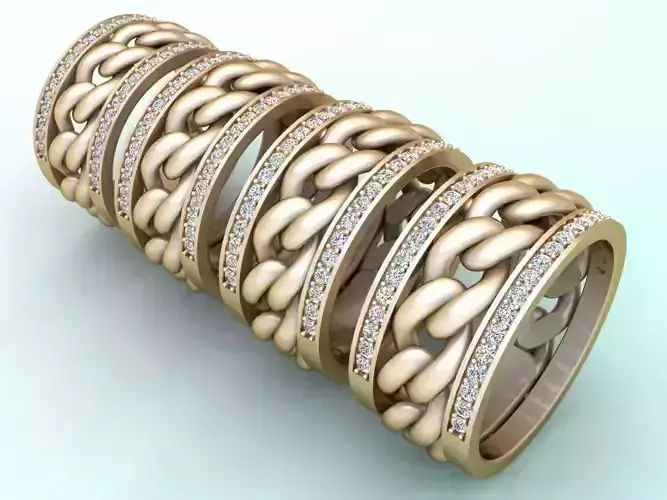 Chain Diamond ring - Miami Cuban ring - N8530A - 4 Size 3D Model Collection Chain Diamond ring - Miami Cuban ring - N8530A - 4 Size 3D Model Collection