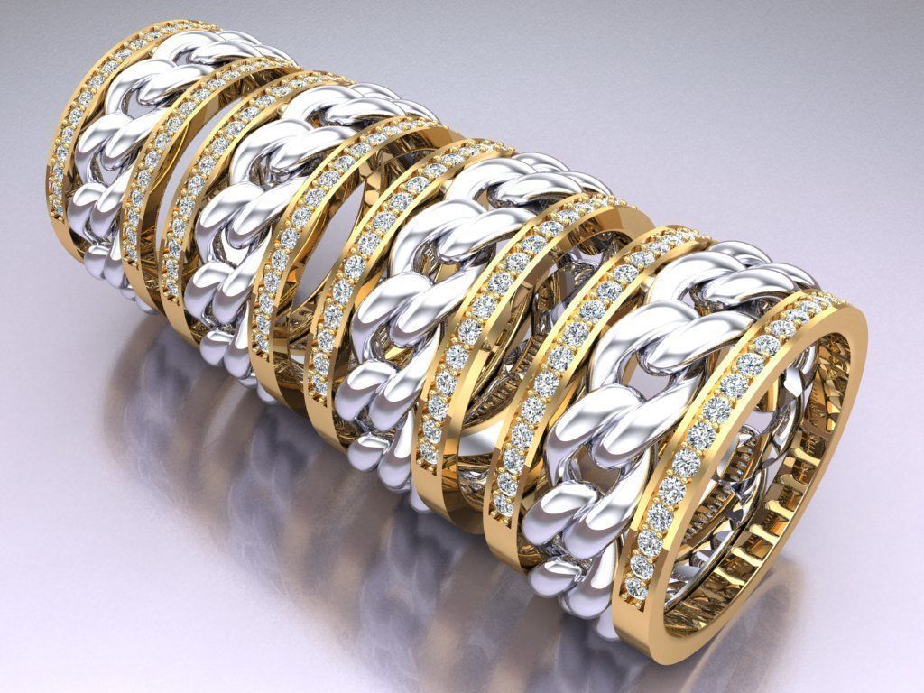 Chain Diamond ring - Miami Cuban ring - N8530A - 4 Size 3D Model Collection_8