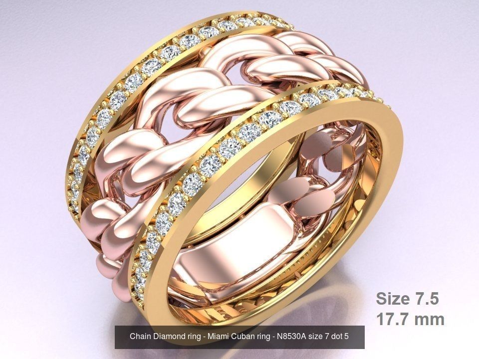 Chain Diamond ring - Miami Cuban ring - N8530A - 4 Size 3D Model Collection_3