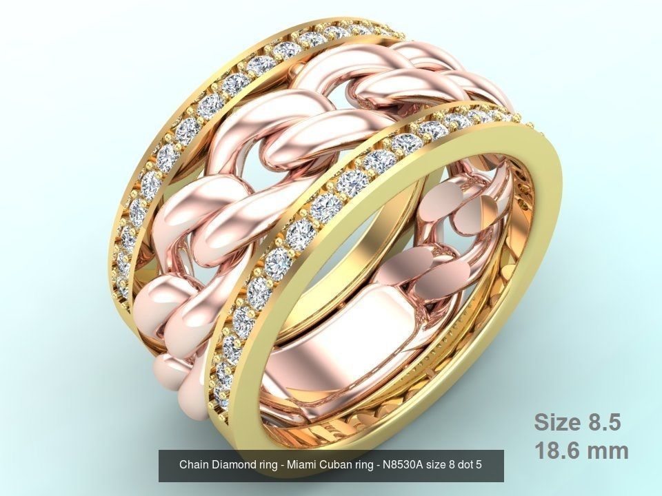 Chain Diamond ring - Miami Cuban ring - N8530A - 4 Size 3D Model Collection_4