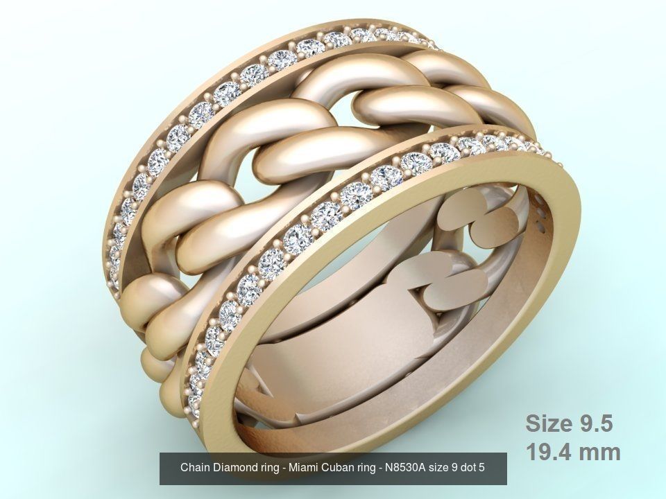 Chain Diamond ring - Miami Cuban ring - N8530A - 4 Size 3D Model Collection_5