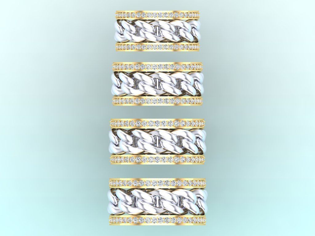 Chain Diamond ring - Miami Cuban ring - N8530A - 4 Size 3D Model Collection_12