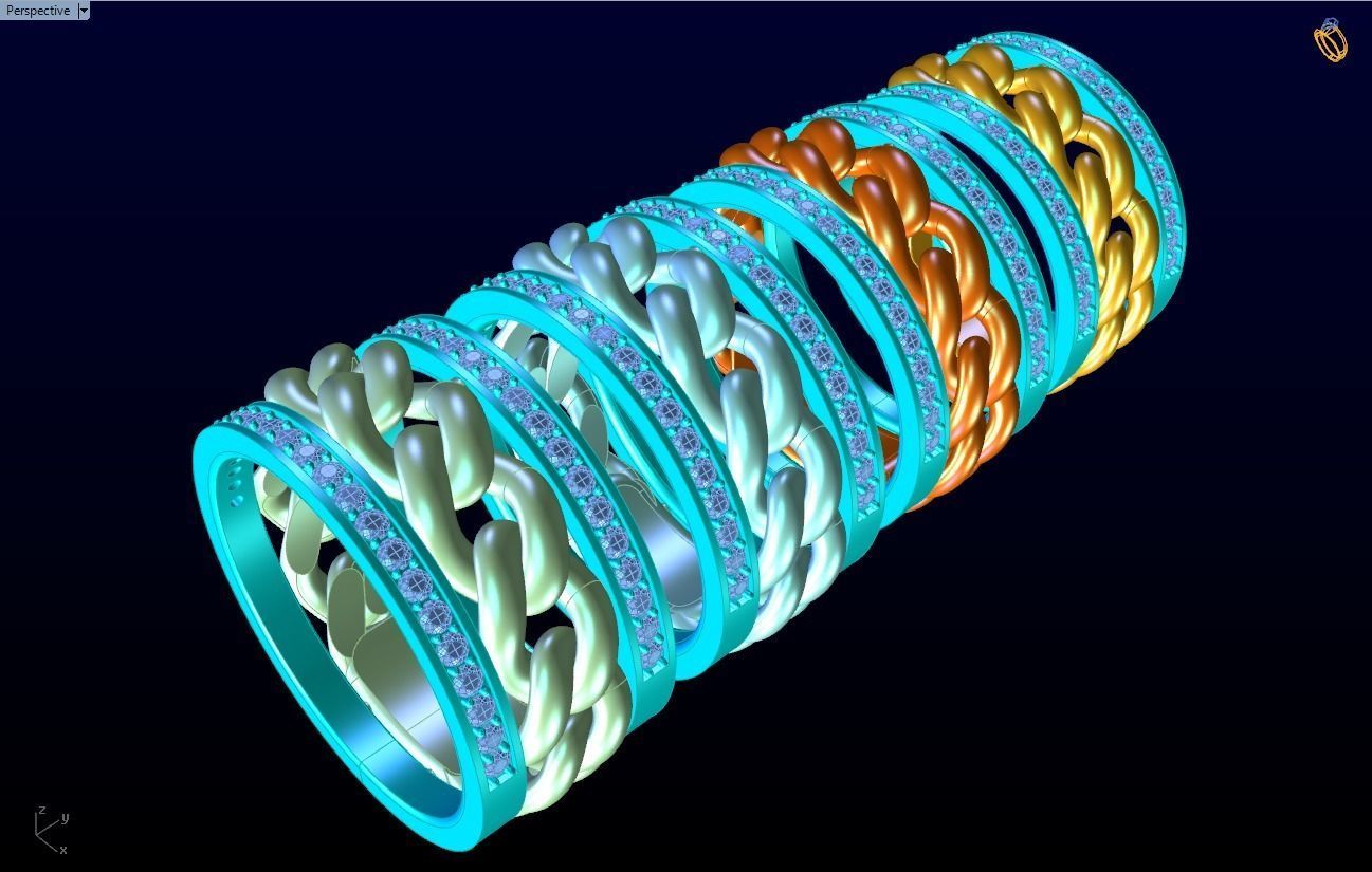 Chain Diamond ring - Miami Cuban ring - N8530A - 4 Size 3D Model Collection_13