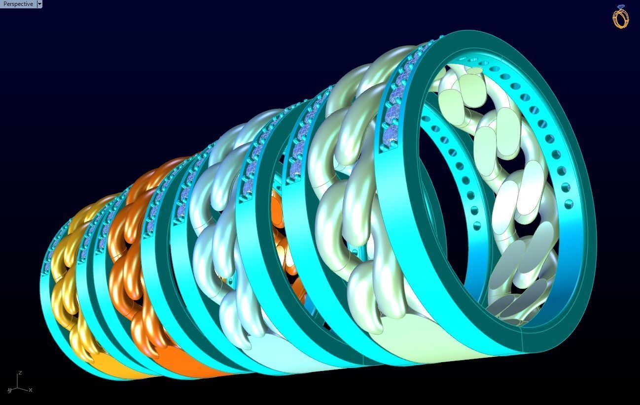 Chain Diamond ring - Miami Cuban ring - N8530A - 4 Size 3D Model Collection_15