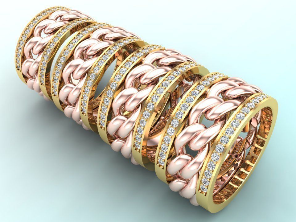 Chain Diamond ring - Miami Cuban ring - N8530A - 4 Size 3D Model Collection_9