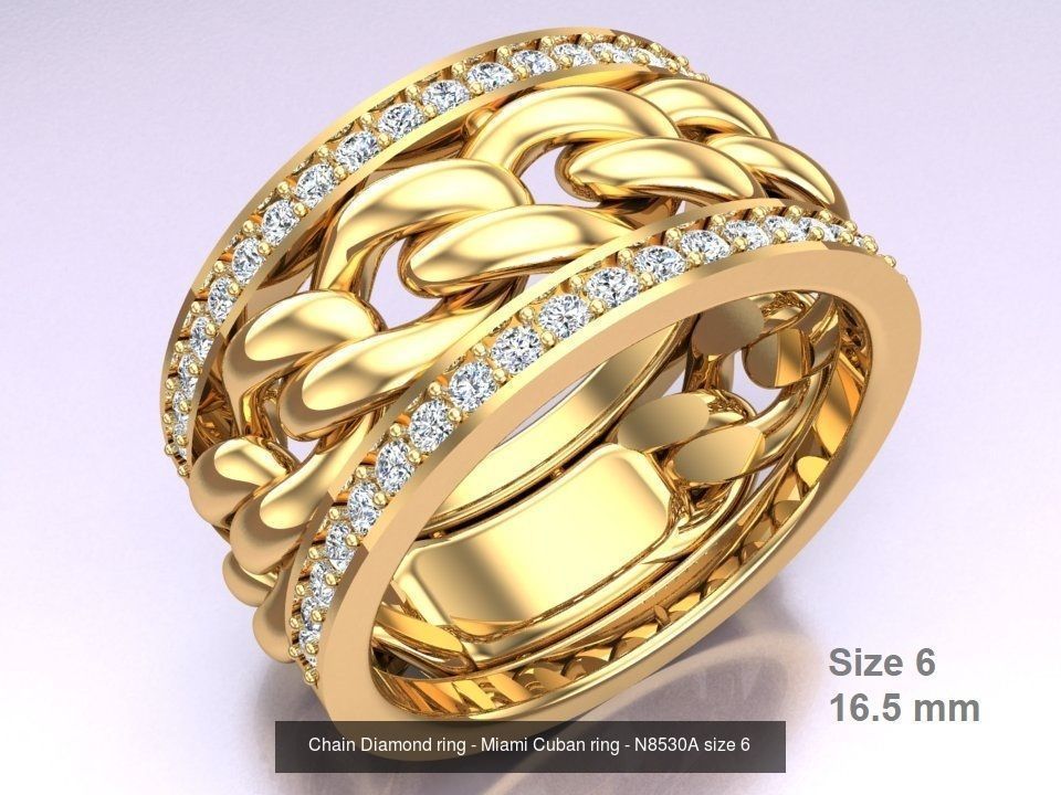 Chain Diamond ring - Miami Cuban ring - N8530A - 4 Size 3D Model Collection_2