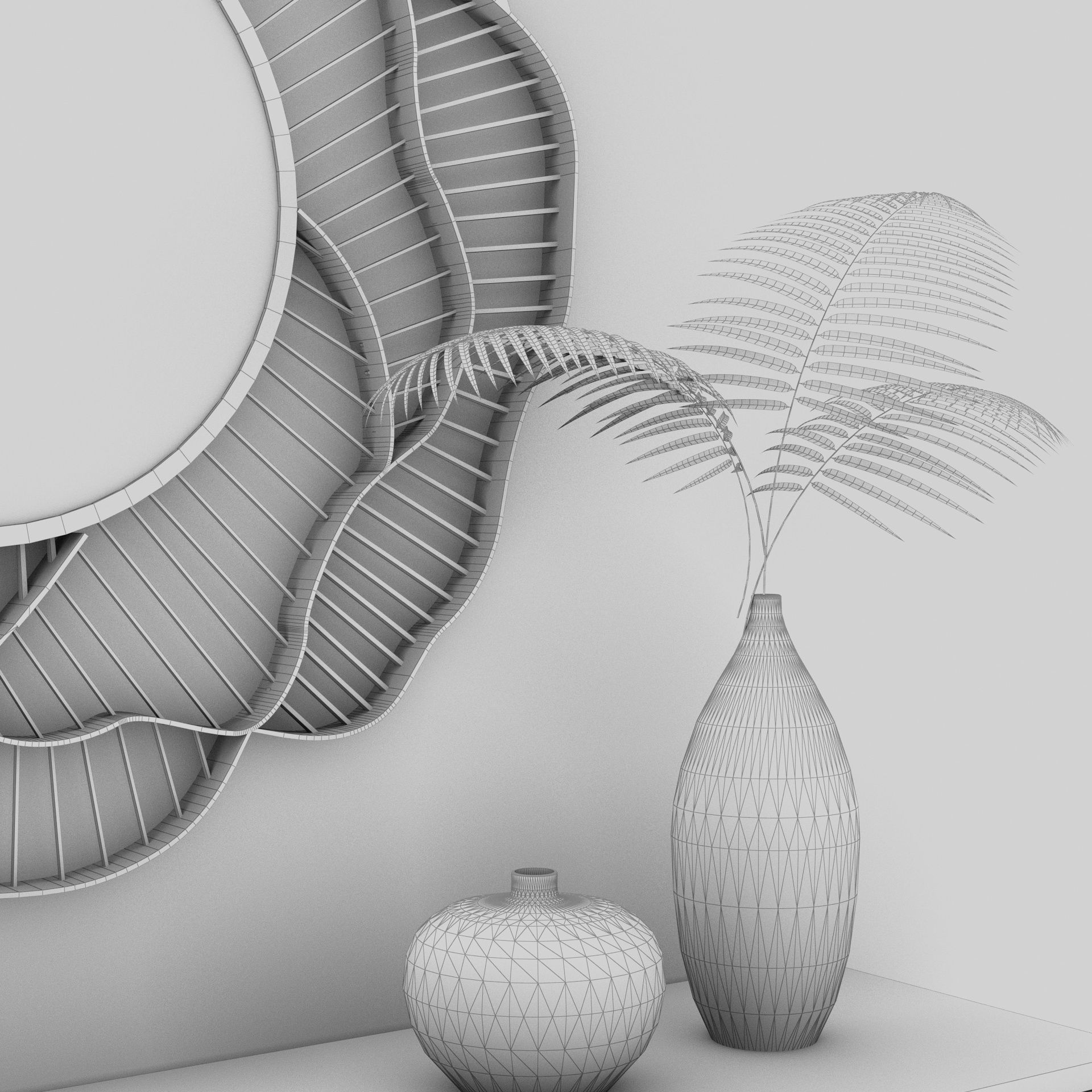 Living Room Wood Flower Mirror Table Artdeco Set 3D 3D model_14