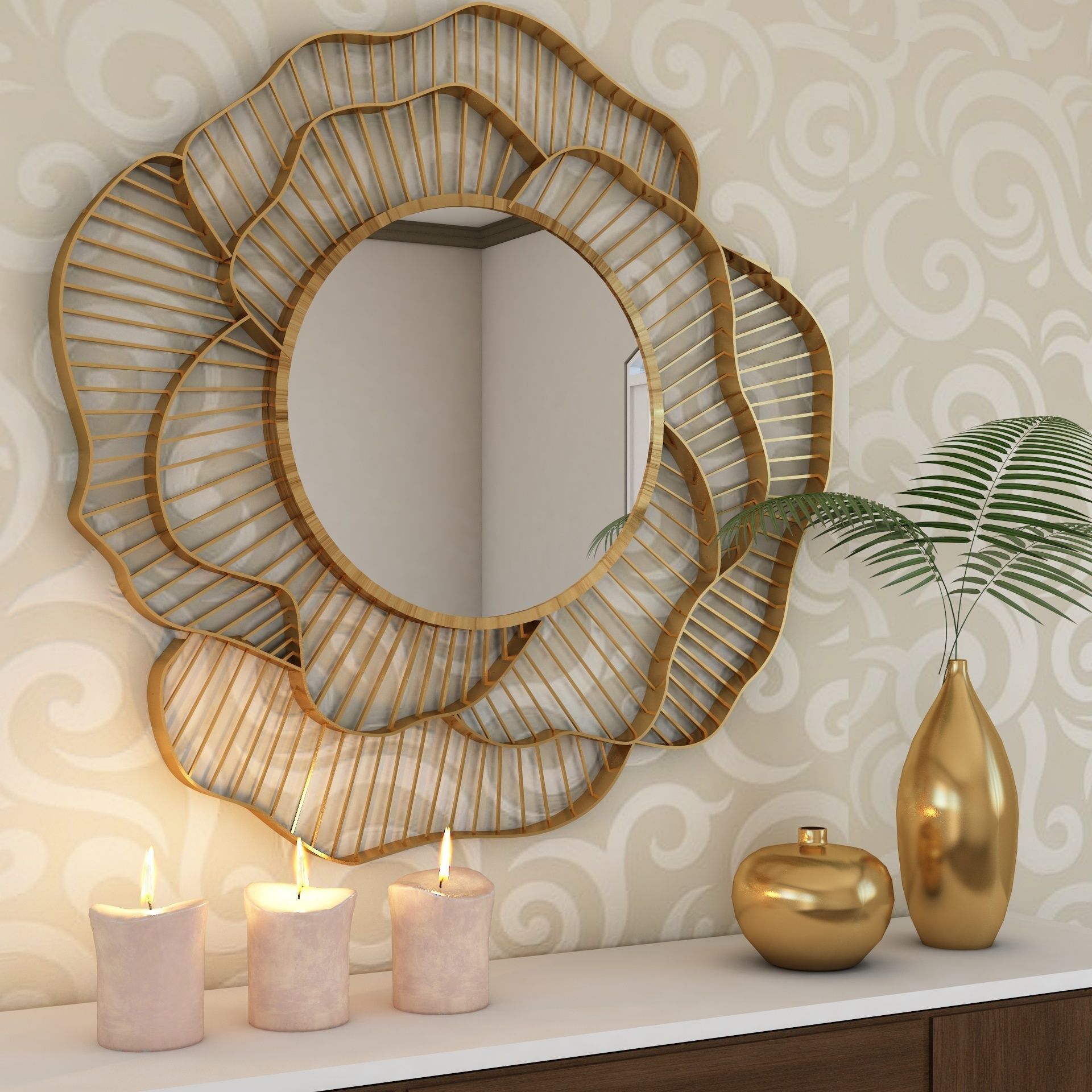 Living Room Wood Flower Mirror Table Artdeco Set 3D 3D model_2