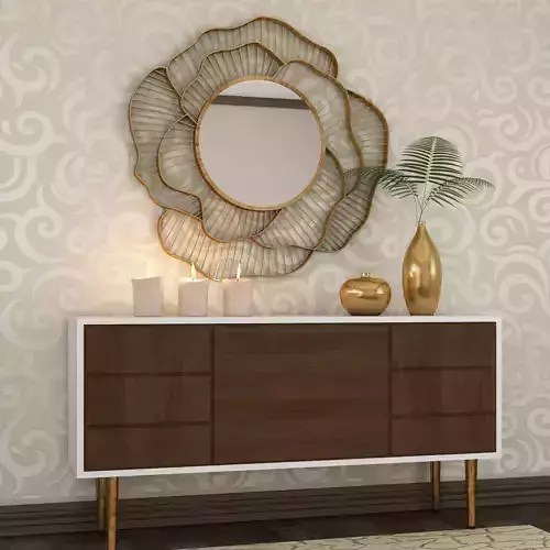 Living Room Wood Flower Mirror Table Artdeco Set 3D 3D model